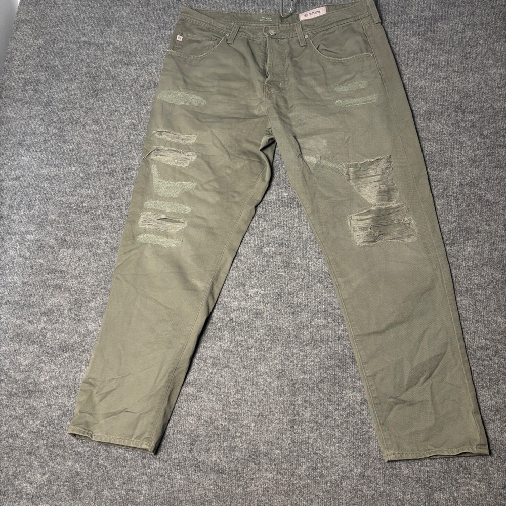 AG Adriano Goldschmied Jeans Mens 36 Olive Green The Apex Distressed Tapered
